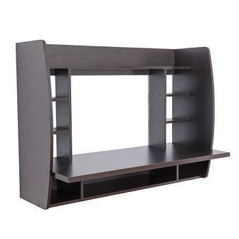 Wall Mount Floating Computer Desk - Space-Saving Writing Table with Shelves for Home Office, White