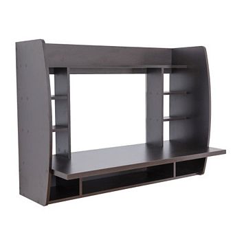 Wall Mount Floating Computer Desk - Space-Saving Writing Table with Shelves for Home Office, White