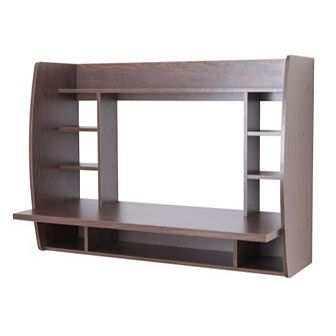 Wall Mount Floating Computer Desk - Space-Saving Writing Table with Shelves for Home Office, White