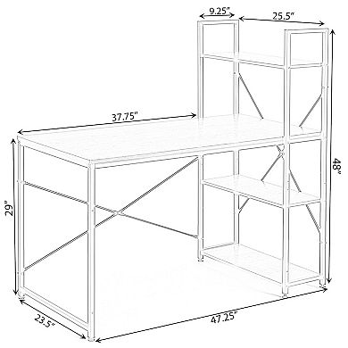 Wood And Metal Industrial Home Office Computer Desk With Bookshelves