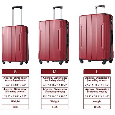 20"24"28" 3 Pcs Hardshell Lightweight Luggage Set With Tsa Lock