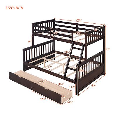 Merax Twin-Cver-Full Bunk Bed With Ladders And Storage Drawers