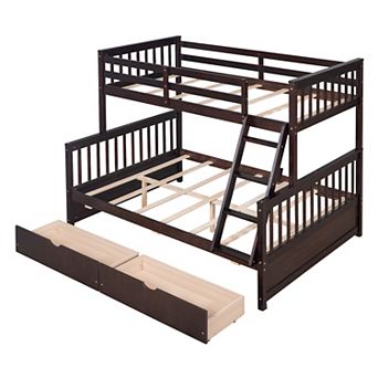 Merax Twin-Cver-Full Bunk Bed With Ladders And Storage Drawers