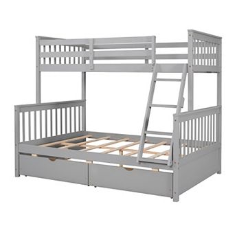 Merax Twin-Cver-Full Bunk Bed With Ladders And Storage Drawers