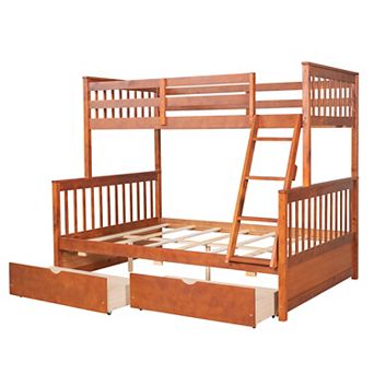 Merax Twin-Cver-Full Bunk Bed With Ladders And Storage Drawers