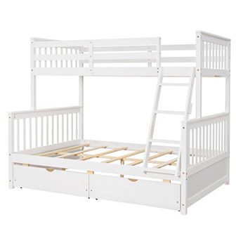 Merax Twin-Cver-Full Bunk Bed With Ladders And Storage Drawers