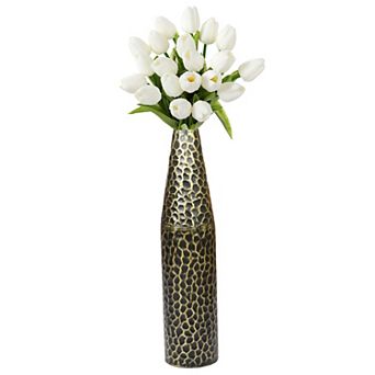 Hammered Metal Decorative Centerpiece Flower Table Vase Two Tone