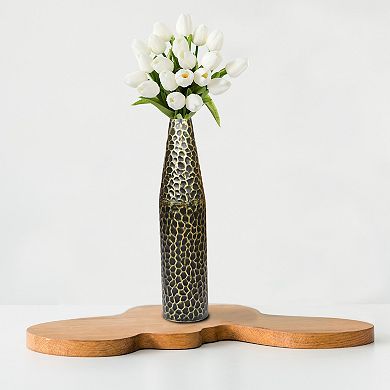 Hammered Metal Decorative Centerpiece Flower Table Vase Two Tone