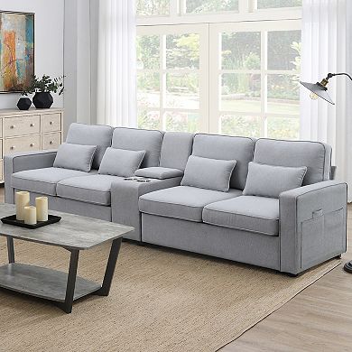 Merax Upholstered Sofa, Modern Linen Fabric Couches