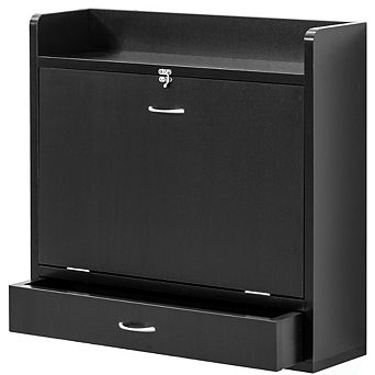 Wall Mount Folding Laptop Writing Computer Or Makeup Desk With Storage Shelves And Drawer