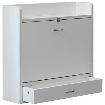 Wall Mount Folding Laptop Writing Computer Or Makeup Desk With Storage Shelves And Drawer