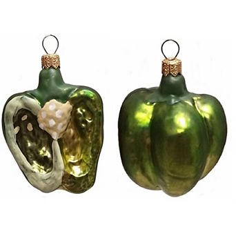 Pinnacle Peak Trading Half Of A Green Bell Pepper Polish Glass Christmas Ornament Set Of 2