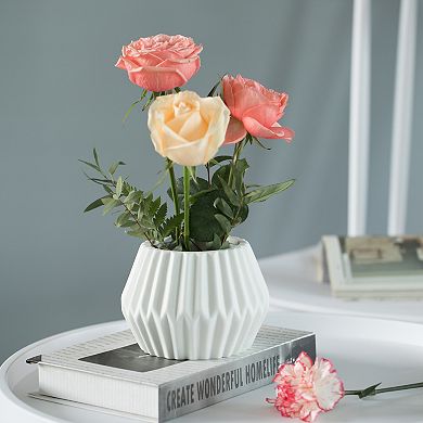 Uniquewise 4-In Geometric White Ceramic Table Vase