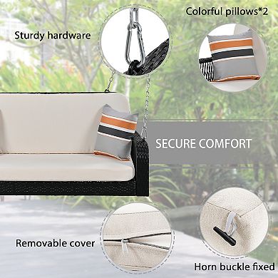 Pe Wicker Porch Swing，2-seater Hanging Bench With Chains