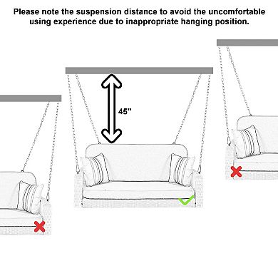 Pe Wicker Porch Swing，2-seater Hanging Bench With Chains