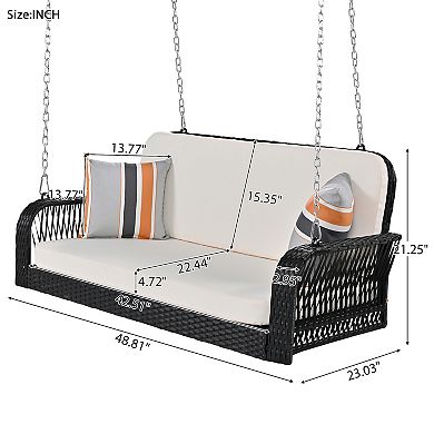 Pe Wicker Porch Swing，2-seater Hanging Bench With Chains