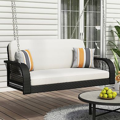 Pe Wicker Porch Swing，2-seater Hanging Bench With Chains