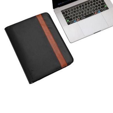 Black Leather Business Portfolio With Handles, Includes Large Notepad And Tablet Sleeve