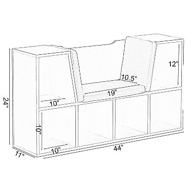 Modern Multi-purpose Bookshelf With Storage Space And Gray Cushioned Reading Nook