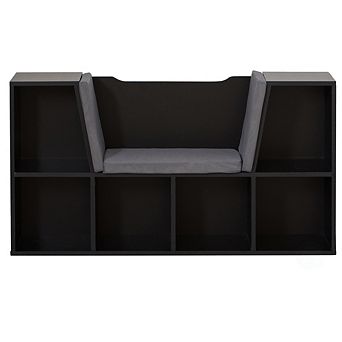 Modern Multi-purpose Bookshelf With Storage Space And Gray Cushioned Reading Nook