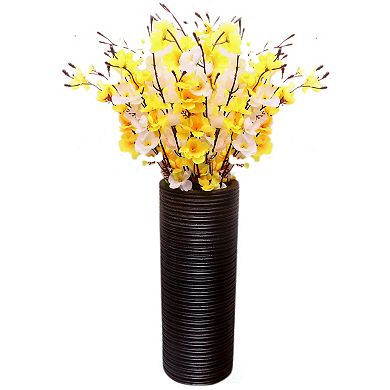 Decorative Contemporary Mango Wood Ribbed Design Cylinder Shaped Table Vase