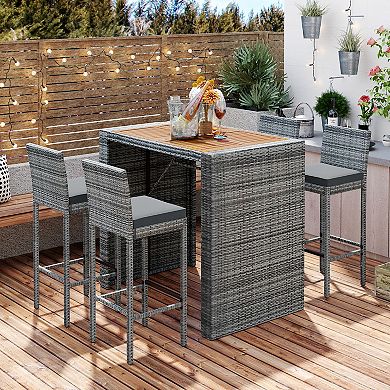 5-pieces Outdoor Patio Wicker Bar Set