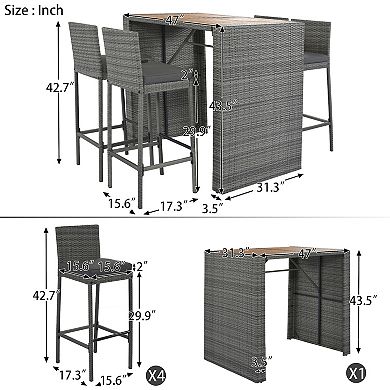 5-pieces Outdoor Patio Wicker Bar Set