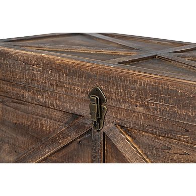 Brown Large Wooden Lockable Trunk Farmhouse Style Rustic Design Lined Storage Chest with Rope Handle