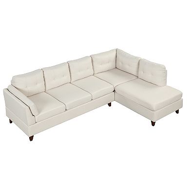 Modern Linen Fabric Sofa, L-shape Couch With Chaise Lounge,sectional Sofa