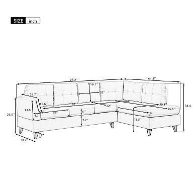 Modern Linen Fabric Sofa, L-shape Couch With Chaise Lounge,sectional Sofa