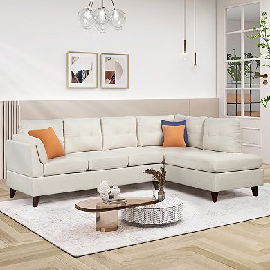 Modern Linen Fabric Sofa, L-shape Couch With Chaise Lounge,sectional Sofa