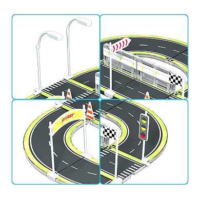 PicassoTiles 28 PC Race Track Theme, Magnetic Tiles, Magnetic Building Toys for Kids 3+