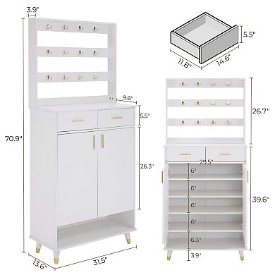 Entryway Armoire Shoe Coat Racks Cabinet With Drawers And Shelves