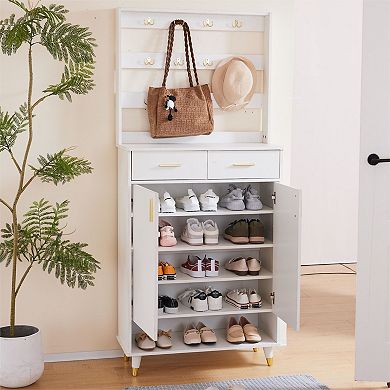 Entryway Armoire Shoe Coat Racks Cabinet With Drawers And Shelves