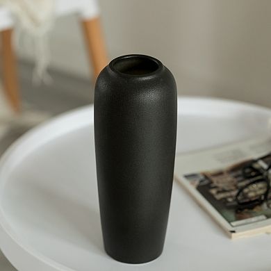 Contemporary Black Ceramic Cylinder Shaped Table Flower Vase Holder