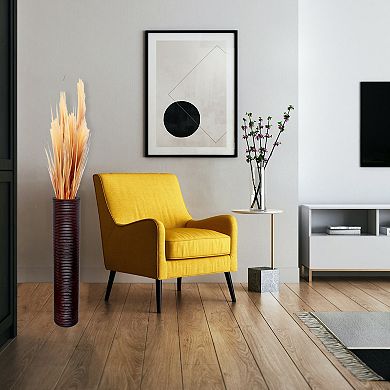 Decorative Contemporary Mango Wood Ribbed Design Cylinder Shaped Floor Vase