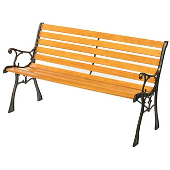 Outdoor Park Patio Garden Yard Bench with Designed Steel Armrest and Legs