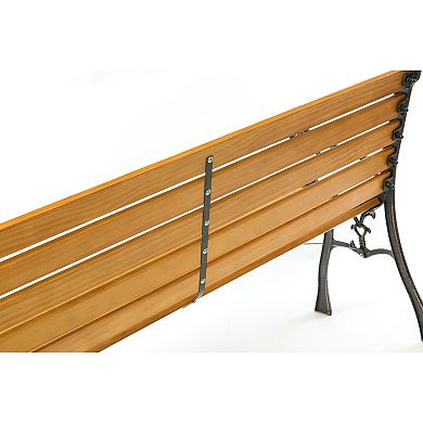 Outdoor Park Patio Garden Yard Bench with Designed Steel Armrest and Legs