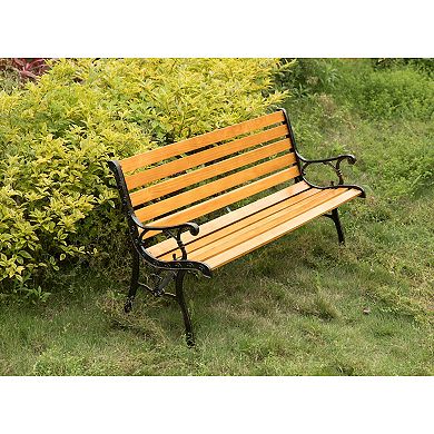 Outdoor Park Patio Garden Yard Bench with Designed Steel Armrest and Legs