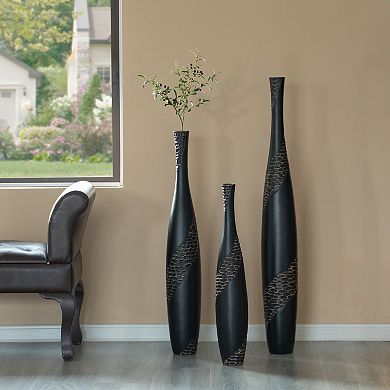 Contemporary Bottle Shape Decorative Floor Vase, with Cobbled Stone Pattern, Set of 3