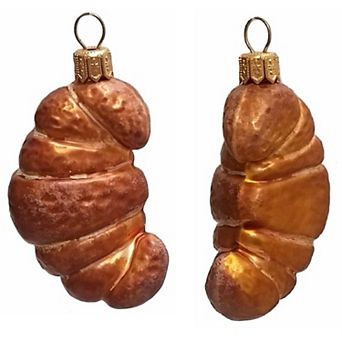 Pinnacle Peak Trading Croissant Pastry Polish Blown Glass Christmas Ornament Set Of 2 Decorations
