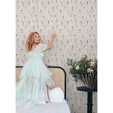 Mr. Kate Luna Zodiac Cream and Graphite Toile Peel and Stick Wallpaper