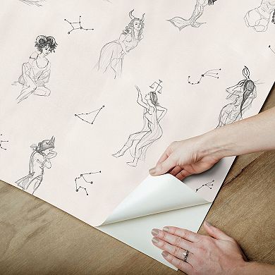 Mr. Kate Luna Zodiac Cream and Graphite Toile Peel and Stick Wallpaper