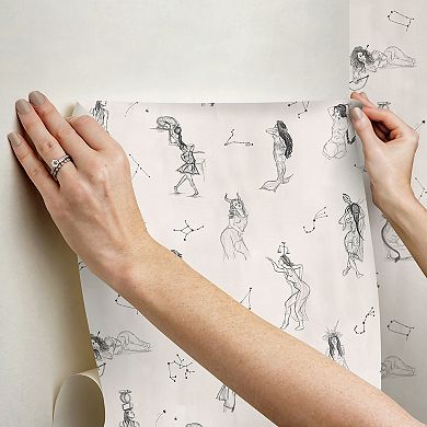 Mr. Kate Luna Zodiac Cream and Graphite Toile Peel and Stick Wallpaper