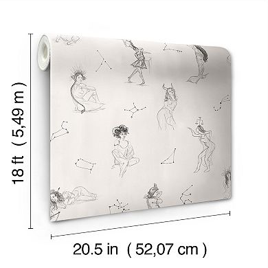 Mr. Kate Luna Zodiac Cream and Graphite Toile Peel and Stick Wallpaper