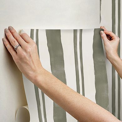 Mr. Kate Winston Watercolor Potter's Clay Stripe Peel and Stick Wallpaper