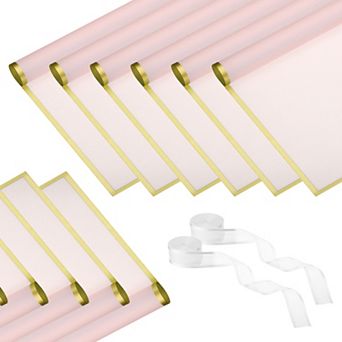 Flower Wrapping Paper Gold Edge With 2 Rolls Ribbons For Florist Floral Bouquet, 40 Sheets