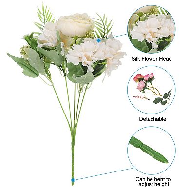 5 Branch Artificial Silk Peony Hydrangea Fake Flowers with Stem for Decor, 2 Pack