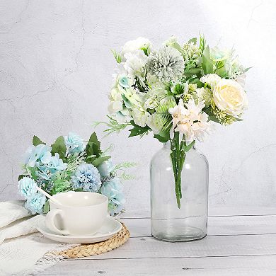 5 Branch Artificial Silk Peony Hydrangea Fake Flowers with Stem for Decor, 2 Pack