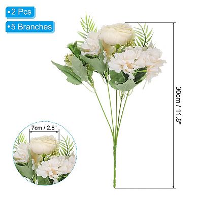5 Branch Artificial Silk Peony Hydrangea Fake Flowers with Stem for Decor, 2 Pack